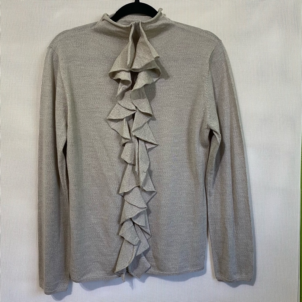 Women’s 100% Merino Wool Turtleneck Sweater Ruffle Trim - S/M